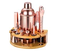 Coctelera Kit con Soporte, Kit de Coctelera de Acero Inoxidable de 12 Piezas con Cocktail Shaker de 750 ml, Juego de Coctelera Profesional para Bar en Casa, Cocktail Kit Regalos para Papá (Oro Rosa)