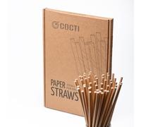 Cocti Pajitas de Papel - 100% Biodegradables, Duraderas, Sin Mal Sabor a Papel, Aptas para Bebidas Frías - 200mm x 6mm, Marrón 150uds.