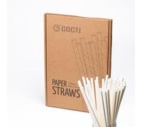 Cocti Pajitas de Papel - 100% Biodegradables, Duraderas, Sin Mal Sabor a Papel, Aptas para Bebidas Frías - 200mm x 6mm, Blancas 300uds.