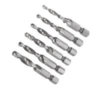 CoCud Barrena de Roscar y Taladrar Combinada, Tamaño de Rosca 6-32 8-32 10-32 10-24 12-24 1/4-20, Vástago de 1/4", Herramientas de Acero de Alta Velocidad, 6 Piezas