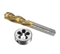 CoCud Macho y Troquel Juego, M14 x 2 Rosca, Ti-Recubierto Espiral Flauta Tornillo Macho y Redondo Troquel Herramienta Kit - (Aplicaciones: para Roscado Reparación), 1 Juego