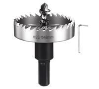 CoCud Sierra Perforadora 48mm, 4241 HSS Sierra Taladro con Llave Hexagonal, Punta Guía y Resorte para Taladrar Agujeros, para Metal, Madera, Plástico y Tableros de Pvc, Plateado