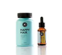 COCUNAT Happy Hair Vitaminas Capilares + Sérum Aceite Argán | Pack anticaída compatible con el método Curly: 60 gominolas con 5.000mcg de Biotina + sérum de argán reparador sin siliconas.