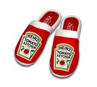 Coddies Heinz Ketchup Sliders - Pantuflas de espuma viscoelástica de felpa para interiores con suela dura, pantuflas divertidas y acogedoras para hombres, mujeres y adolescentes, regalo perfecto