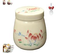 Coddled Egg Cups, Coddle Egg Coddler Cups with Lids, 220ml Vintage Ceramic Coddler Set with Screw-On Lid & Silicone Clip, Retro Chawanmushi Dish for Breakfast or Desserts (A)