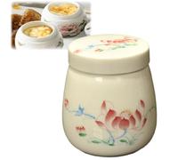 Coddled Egg Cups with Lids,220ml Vintage Ceramic Soft Boiled Egg Cooker Cups,Porcelain Tableware Breakfast Serving,Multifunction Table Treasure Chawanmushi Steamed Eggs Dish (Red)