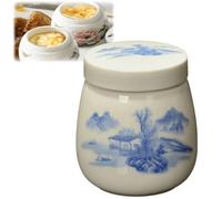 Coddled Egg Cups with Lids,220ml Vintage Ceramic Soft Boiled Egg Cooker Cups,Porcelain Tableware Breakfast Serving,Multifunction Table Treasure Chawanmushi Steamed Eggs Dish (Light Blue)