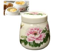 Coddled Egg Cups with Lids,220ml Vintage Ceramic Soft Boiled Egg Cooker Cups,Porcelain Tableware Breakfast Serving,Multifunction Table Treasure Chawanmushi Steamed Eggs Dish (Pink Green)