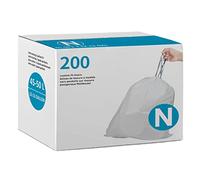 Code N 200 bolsas de basura con cordón compatibles con Simplehuman Code N | 1.2 mil | Bolsas de basura blancas de 11.9 a 13.2 galones/45 a 50 litros
