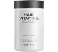 Codeage Vitaminas Para El Cabello 10 000 Mcg De Biotina, Queratina, Colágeno, Vitamina A, B12, C, D3, E, Zinc, Cúrcuma, Probióticos, Enzimas, Suplementos Para Un Cabello Sano, 120 Cápsulas