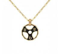 CODEONE Colgante Disco Olímpico 45LBS Cadena de Rectángulos 50cm | Acero Inoxidable en Color Dorado | Diseño Artesanal Deportivo | Colgante Gimnasio | Estuche Regalo