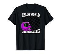 Coder Hello World Goodbye Sleep Computer Science Retro Camiseta