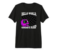 Coder Hello World Goodbye Sleep Computer Science Retro Camiseta Premium