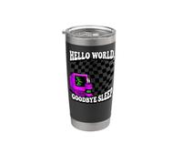 Coder Hello World Goodbye Sleep Computer Science Retro Vaso térmico de acero inoxidable de doble pared