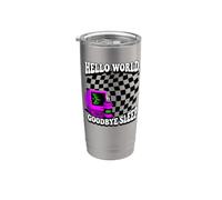 Coder Hello World Goodbye Sleep Computer Science Retro Vaso térmico de acero inoxidable de doble pared