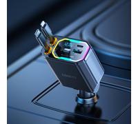 CODEYO 107W 4 en 1 Retráctil Cargador Coche Carga Rápida, Cargador Teléfono Coche Rápido, Carga PD 65 W, Adaptador de Cargador de Coche USB para iPhone 16/15/14/13/12/11, Galaxy, Pixel, Portátil USB-C