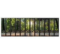 codiarts. Juego de etiquetas autoadhesivas para 12 carpetas anchas, troqueladas con orificio para agarre, placa trasera ancha, diseño de puesta de sol en el claro del bosque