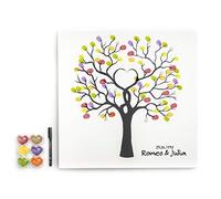 codiarts. Lienzo para huellas dactilares, bricolaje, bodas, aniversarios, fiestas familiares, fiestas, cumpleaños como libro de visitas, incluye almohadilla de tinta y bolígrafo, diseño de árbol de
