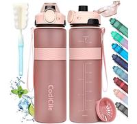 CodiCile Botella Agua, Botella de Agua Deportiva sin BPA, Botella Gimnasio a prueba de fugas, Botella agua 1 litro ideal para gym, escuela, oficina y viajes (Rosa-oro rosa)