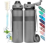 CodiCile Botella Agua, Botella de Agua Deportiva sin BPA, Botella Gimnasio a prueba de fugas, Botella agua 1 litro ideal para gym, escuela, oficina y viajes (Gris oscuro)
