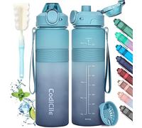 CodiCile Botella Agua, Botella de Agua Deportiva sin BPA, Botella Gimnasio a prueba de fugas, Botella agua 1 litro ideal para gym, escuela, oficina y viajes (Azul oscuro claro)