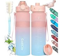 CodiCile Botella Agua, Botella de Agua Deportiva sin BPA, Botella Gimnasio a prueba de fugas, Botella agua 1 litro ideal para gym, escuela, oficina y viajes (Rosado azul)