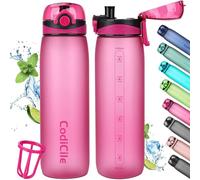 CodiCile Botella de 1 L, botella de agua de 1 L, sin BPA, a prueba de fugas, botella de 1 litro, botella deportiva Tritan con filtro para fitness, correr, escuela, al aire libre, rojo rosa