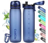 CodiCile Botella de 1 L, botella de agua de 1 L, sin BPA, a prueba de fugas, botella de 1 litro, botella deportiva Tritan con filtro para fitness, correr, escuela, al aire libre, color azul