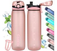 CodiCile Botella de Agua de 1 L Sin BPA, a Prueba de Fugas, Con Filtro Para Fitness, Correr, Escuela, Al Aire Libre - Tritan Deportiva, Oro Rosa