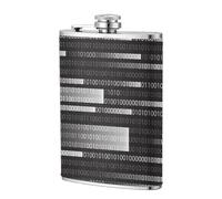 Código de programador negro,Frasco de acero inoxidable 304 de 8 oz con funda de cuero sintético, frasco de bolsillo para licor plano para exteriores