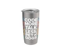 Código Más Hablar Menos Perros Mascotas Programador Humor Vaso térmico de acero inoxidable de doble pared