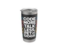 Código Más Hablar Menos Perros Mascotas Programador Humor Vaso térmico de acero inoxidable de doble pared