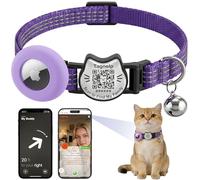 Código QR y AirTag Breakaway - Collar reflectante para gato con campana, etiqueta de identificación de mascotas y soporte para Apple AirTag, collar de seguimiento ajustable para niños, niñas, gatos y