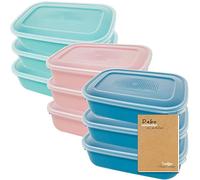 Codil Juegos Recipientes de Plásticos para Alimentos, Tapers Rectangular Reutilizables con Tapa para Comida Sin BPA, Apto para Microondas Lavavajillas y Congelador (Rosa Verde y Azul, 1.6L x 9)