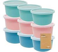 Codil Juegos Tupper de Plasticos para Alimentos,Tapers Redondo Pequeños Reutilizables Sin BPA,Recipientes con Tapa,Apto para Lavavajillas Microondas y Congelador(Rosa Verde y Azul,9x0.6L)