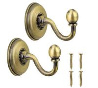 CODIRATO 2 PCS Vintage Aleación Cortina, Ganchos Vintage con Pomo con 4 Tornillos Ganchos de Cortina para Puerta Pared Sombrero Perchas (Bronce)