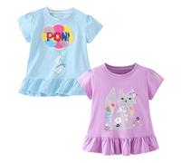 Codkkre Camisetas de Manga Corta para Niñas T-Shirts Algodón de Unicornio Ropa de Verano para Niña, Globo Azul/Gato Morado, 3 años