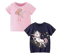 Codkkre Camisetas de Manga Corta para Niñas T-Shirts Algodón de Unicornio Ropa de Verano para Niña, Niñas Rosa/Unicornio Azul Oscuro, 8 años