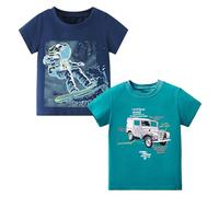 Codkkre Camisetas de Manga Corta para Niños T-Shirts Algodón de Dinosaurio Ropa de Verano para Infantil, Astronauta BLU Scuro/Auto BLU, 3 años