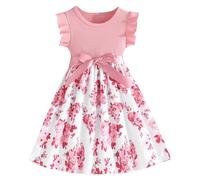 Codkkre Vestidos Florales Niños Vestidos Moño de Niña Vestido para Niños Mangas Cortas Patrón de Mariposa Vestido Princesa para Fiesta de Verano 6 años
