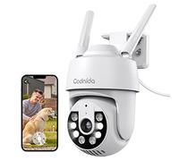 Codnida 2K Camara Vigilancia WiFi Exterior, Camaras Vigilancia Domicilio 2.4Ghz WiFi PTZ 360° Vista con Visión Nocturna en Color,24/7 Grabación Continua,Seguimiento Automático,Alarma de Luz y Sonido,