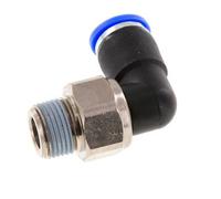 Codo de 10 mm y R3/8'' Junta giratoria con rosca macho Latón niquelado/PBT NBR Giratorio