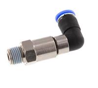 Codo de 8 mm y R1/4'' Junta giratoria rápida Rosca macho Niquelada Latón/PBT NBR Giratorio