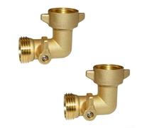 Codo de manguera de latón de 90 grados con válvula de cierre para líneas de manguera de agua de 3/4 pulgadas y rendimiento constante al aire libre (2 piezas)