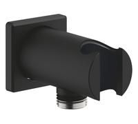 Codo de salida GROHE Rainshower con soporte mural, florón cuadrado de 48 x 48 mm, rosca de 1/2", cuerpo metálico, válvula antirretorno, acabado Phantom Black, 26659KF0.