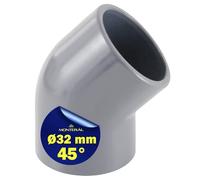 Codo PVC U con Ángulo de 45° Ø 32 mm Se Utiliza para Unir Dos Tubos con Cola - Garantía de 10 Años - MONTERAL