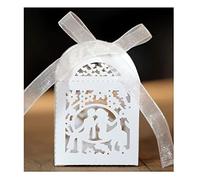 Codulu 50 PCS cajas regalo de boda con pareja,blanco | Anfitriones,invitados,fiesta,baby shower,cumpleaños,material papel,con cintas,embalaje plano,caja de regalo,cajas dulces