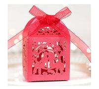 Codulu 50 PCS cajas regalo de boda con pareja,rojo | Anfitriones,invitados,fiesta,baby shower,cumpleaños,material papel,con cintas,embalaje plano,caja de regalo,cajas dulces