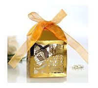 Codulu 50 piezas cajas de caramelos de papel con diseño flores cajas de recuerdo de boda con cintas caja de regalo para invitados boda fiesta de cumpleaños dorado reflectante 51PCS