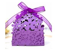 Codulu 50 piezas cajas de caramelos de papel flores cajas de recuerdo de boda con cintas caja de regalo para invitados boda,fiesta y cumpleaños-morado